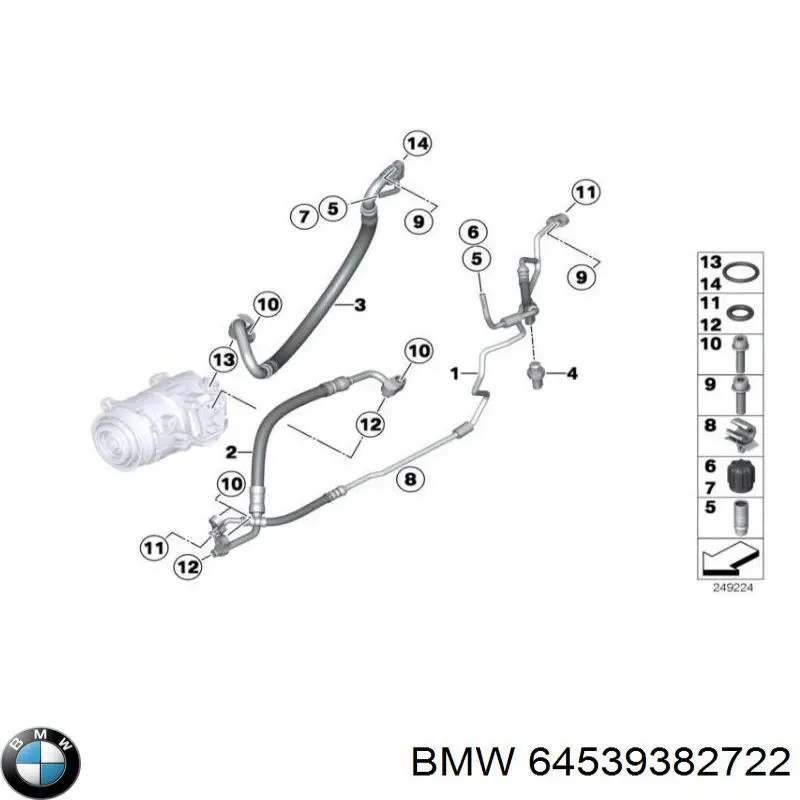 64539382722 BMW Шланг кондиціонера, від випарника до компресора