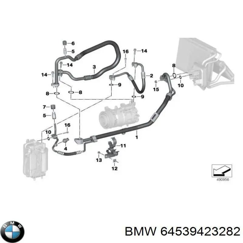 Шланг кондиціонера, від радіатора до осушувачу BMW 64539423282 ціна, від 126.69 USD