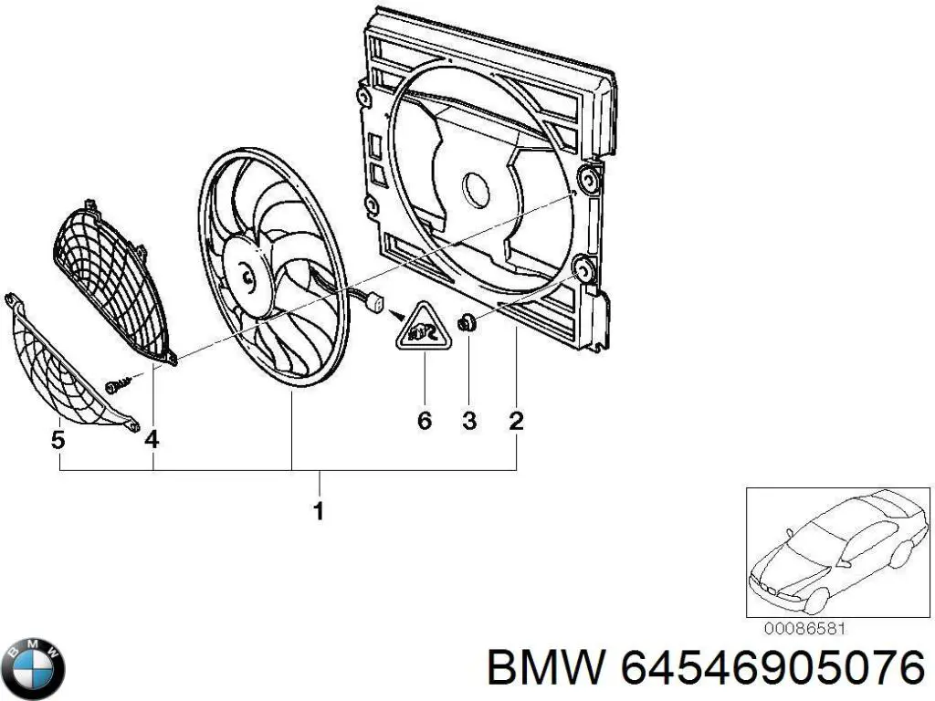 Дифузор радіатора охолодження, в зборі з двигуном і крильчаткою BMW 64546905076
