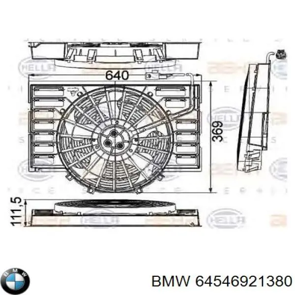 Дифузор радіатора кондиціонера, в зборі з крильчаткою і двигуном BMW 64546921380 ціна, від 253.31 USD