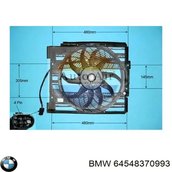 Купити 64548370993 BMW Дифузор радіатора кондиціонера, в зборі з крильчаткою і двигуном