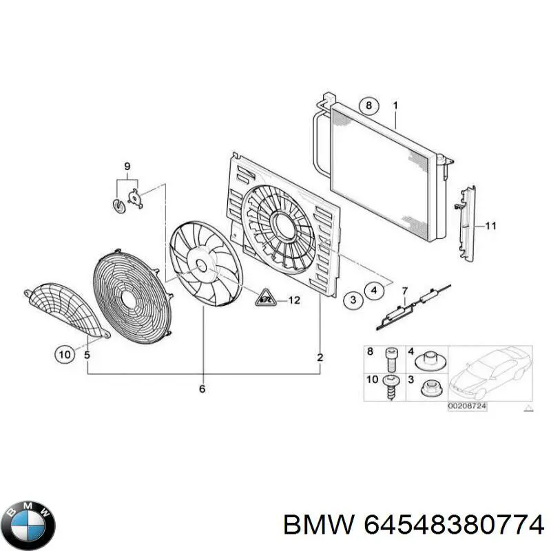 Дифузор радіатора охолодження, в зборі з двигуном і крильчаткою 64548380774 BMW