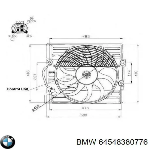 64548380776 BMW дифузор радіатора охолодження, в зборі з двигуном і крильчаткою