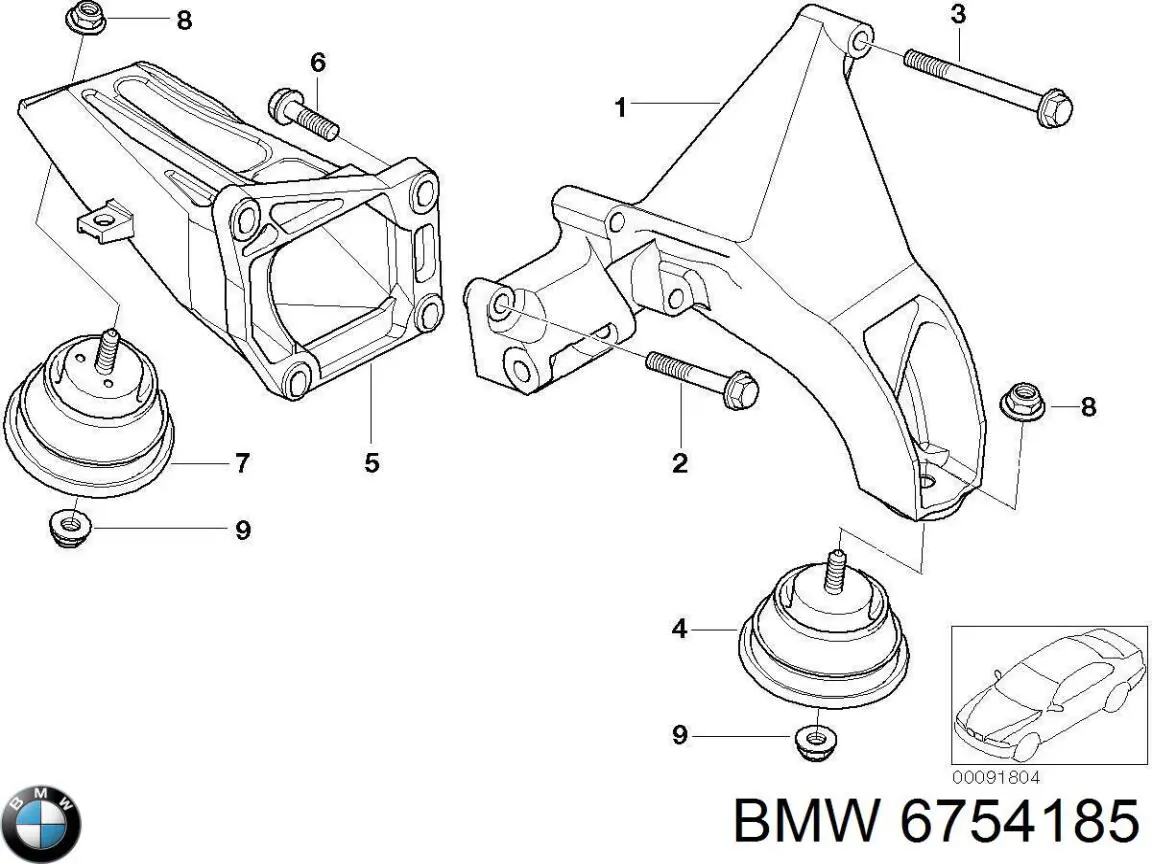 6754185 BMW Кронштейн подушки (опори) двигуна, правої