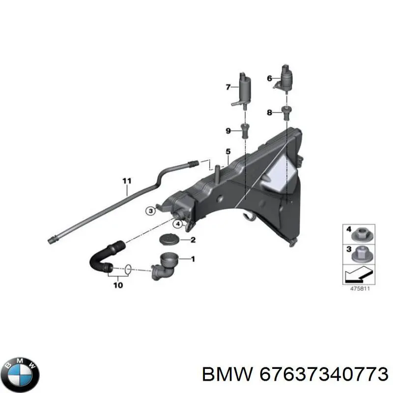 Насос-двигун омивача скла, переднього 67637340773 BMW