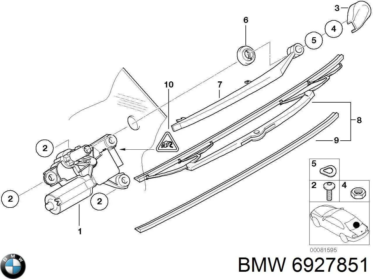 6927851 BMW двигун склоочисника заднього скла