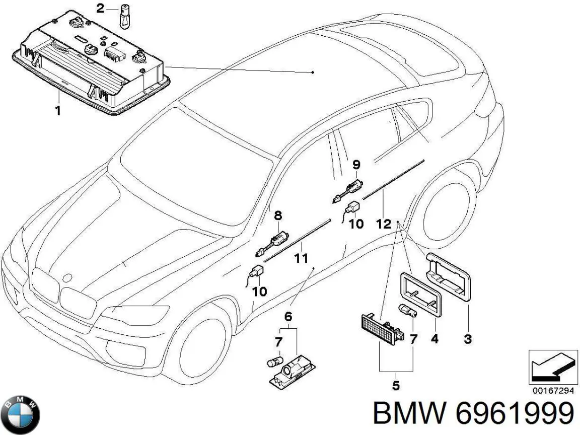 Лампа підсвічування в двері, передньої правої 6961999 BMW