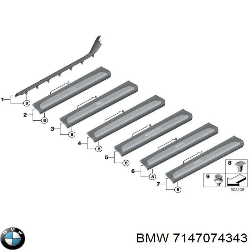 Пістон (кліп) кріплення підкрилки переднього крила 7147074343 BMW