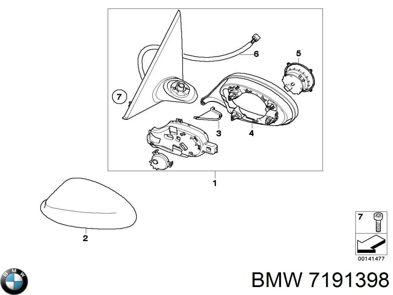 Двигун приводу лінзи дзеркала заднього виду 7191398 BMW