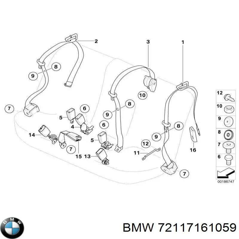72117161059 BMW ремінь безпеки задній лівий