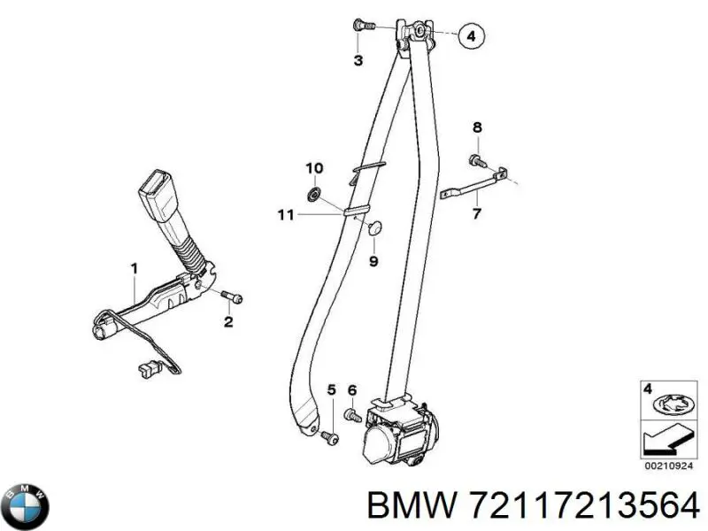 Важіль фіксації ременя безпеки передній, правий BMW 72117213564