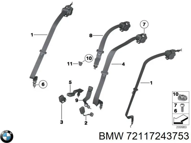 72117243753 BMW Пасок безпеки задній центральний