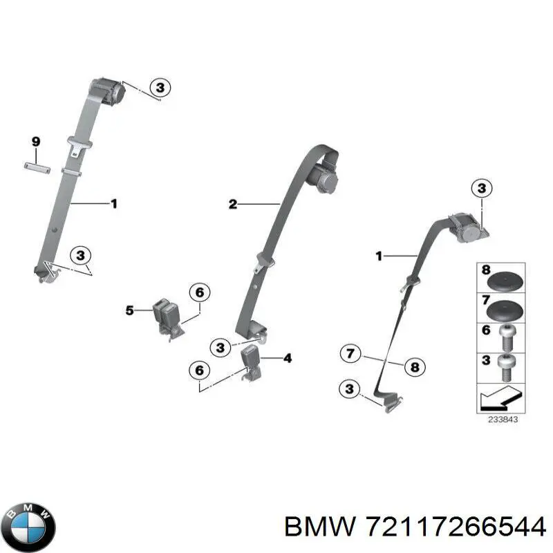 Пасок безпеки задній правий BMW 72117266544 ціна, від 19.00 USD