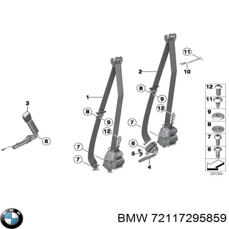 Пасок безпеки передній лівий BMW 72117295859 ціна, від 126.67 USD