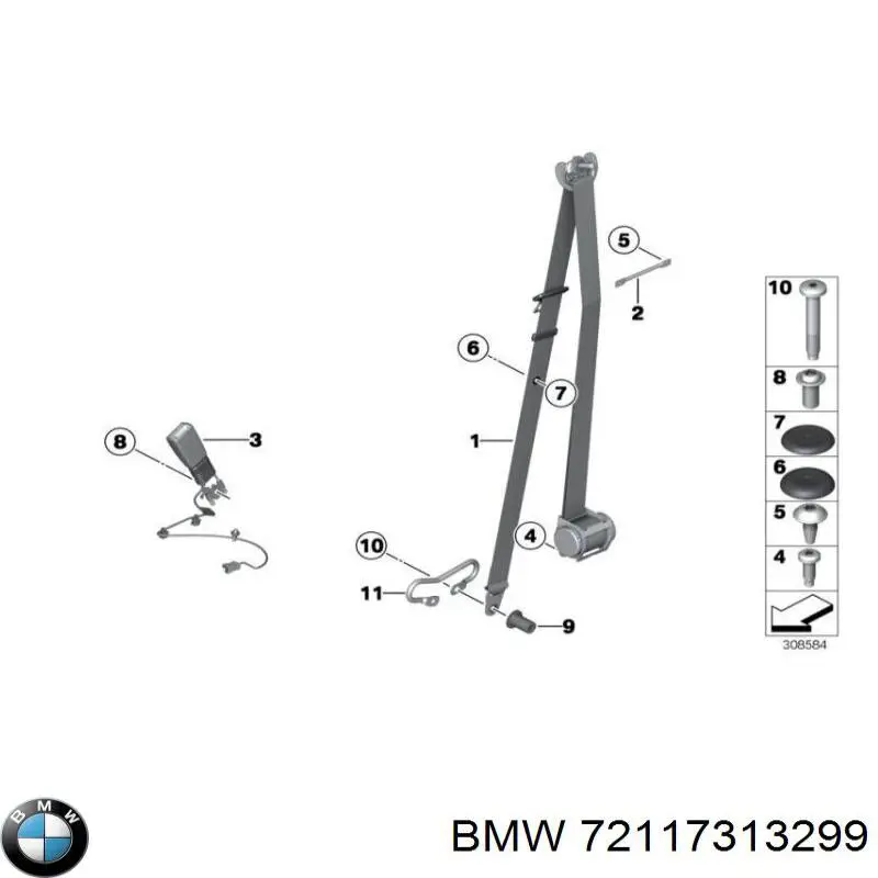 Важіль фіксатора ременя безпеки передній BMW 72117313299 ціна, від 10.58 USD