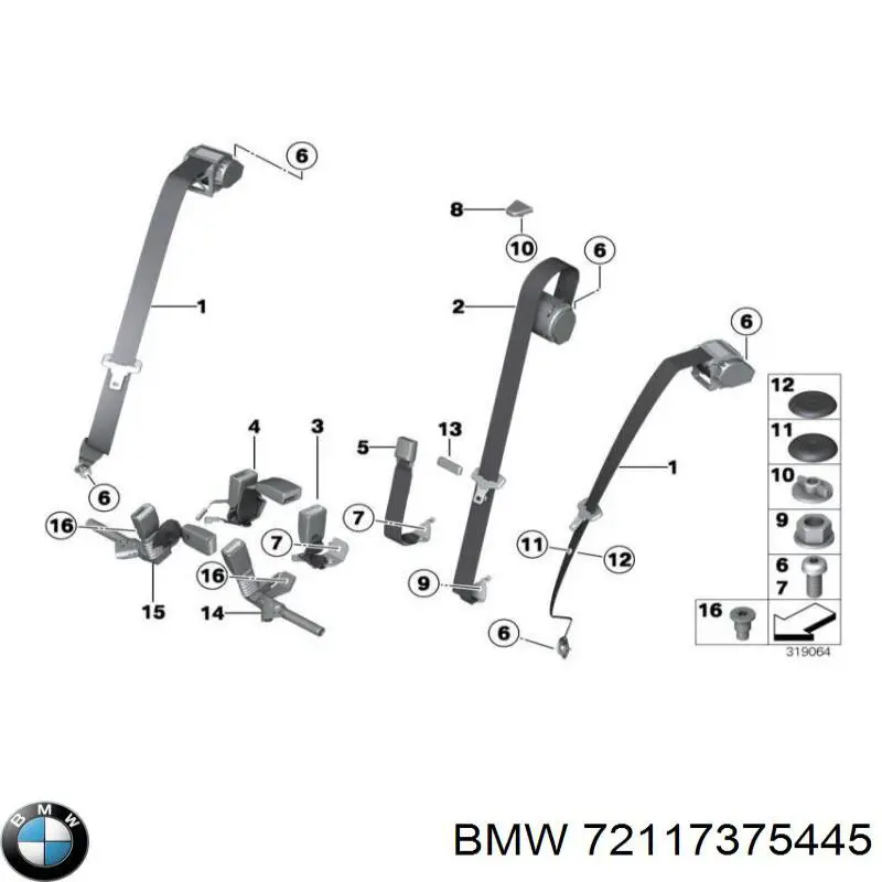 72117375445 BMW Важіль фіксатор ременя безпеки задній лівий