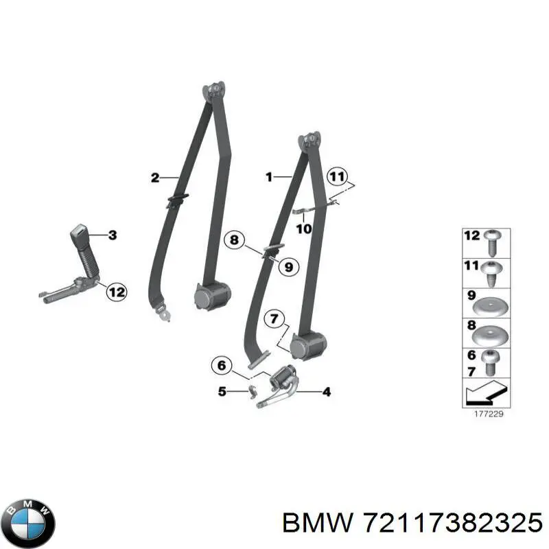 Пасок безпеки передній лівий BMW 72117382325 ціна, від 126.69 USD