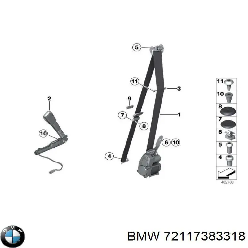Пасок безпеки передній лівий BMW 72117383318 ціна, від 126.67 USD