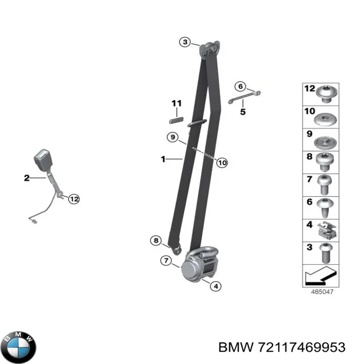 Пасок безпеки передній лівий BMW 72117469953 ціна, від 103.84 USD