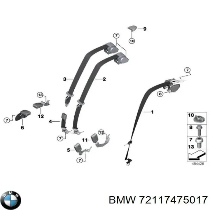 Важіль фіксатора ременя безпеки задній лівий BMW 72117475017 ціна, від 12.70 USD