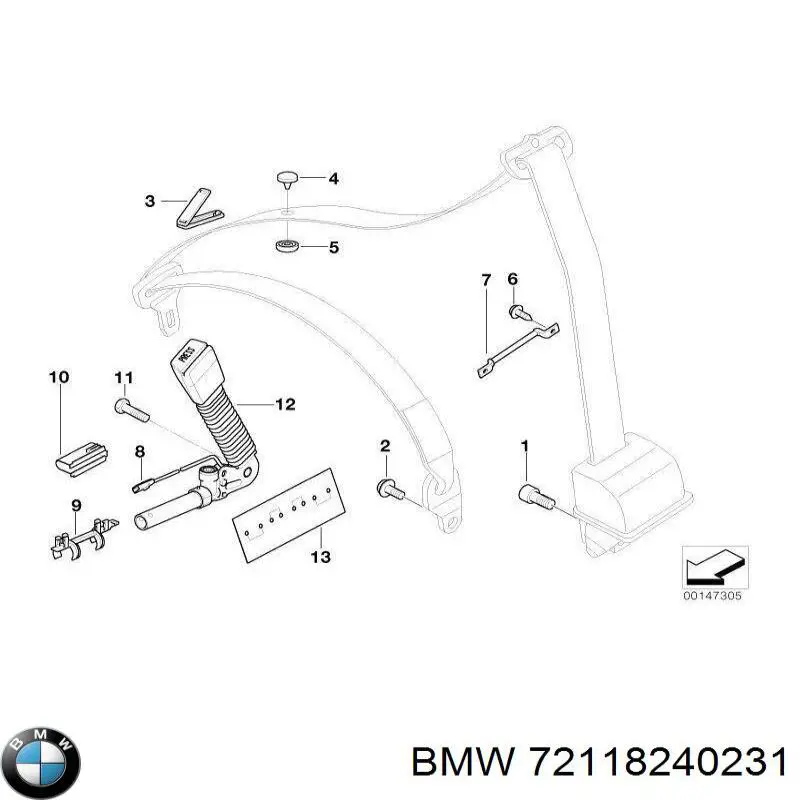 Ремінь безпеки передній лівий на BMW 3 (E46)