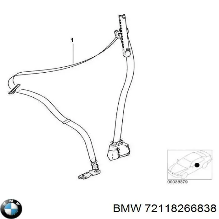 Ремінь безпеки передній правий 72118266838 BMW