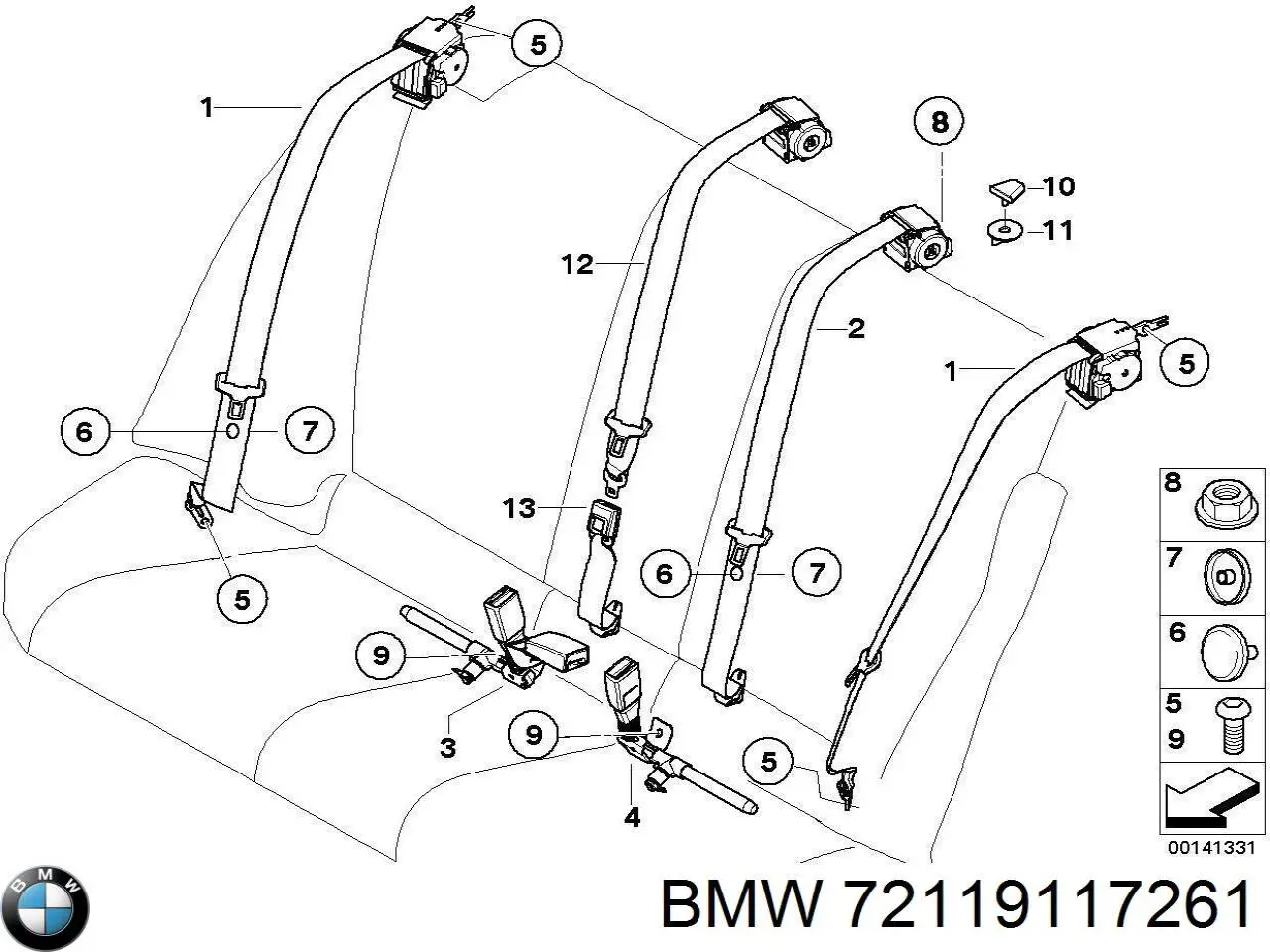 72119117261 BMW Важіль фіксатор ременя безпеки задній лівий
