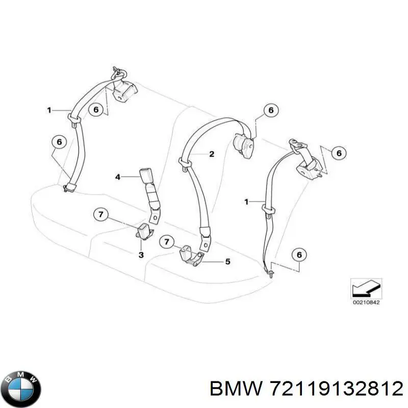 Купити 72119132812 BMW Пасок безпеки задній центральний
