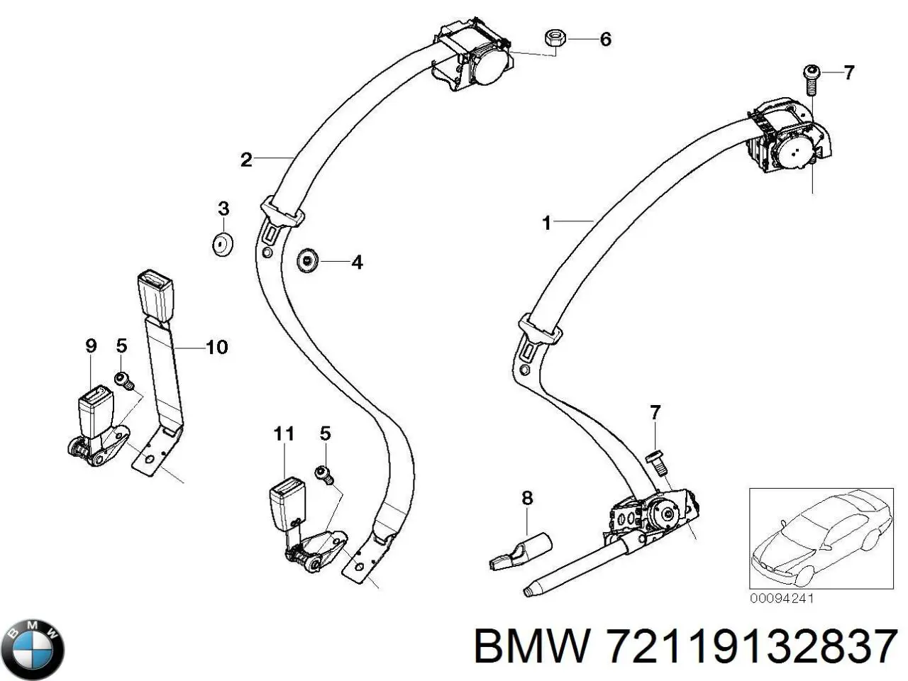 Ремінь безпеки задній лівий-72117022401 можливість встановлення на власному сто в місті луцьк на BMW 7 (E65, E66, E67)