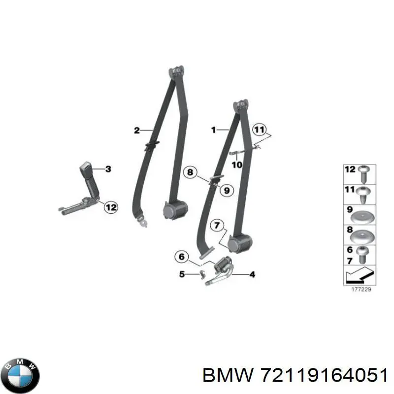 Пасок безпеки передній лівий BMW 72119164051 ціна, від 14.11 USD