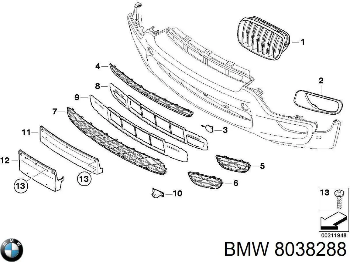 Решітка переднього бампера, права BMW 8038288 ціна, від 35.46 USD