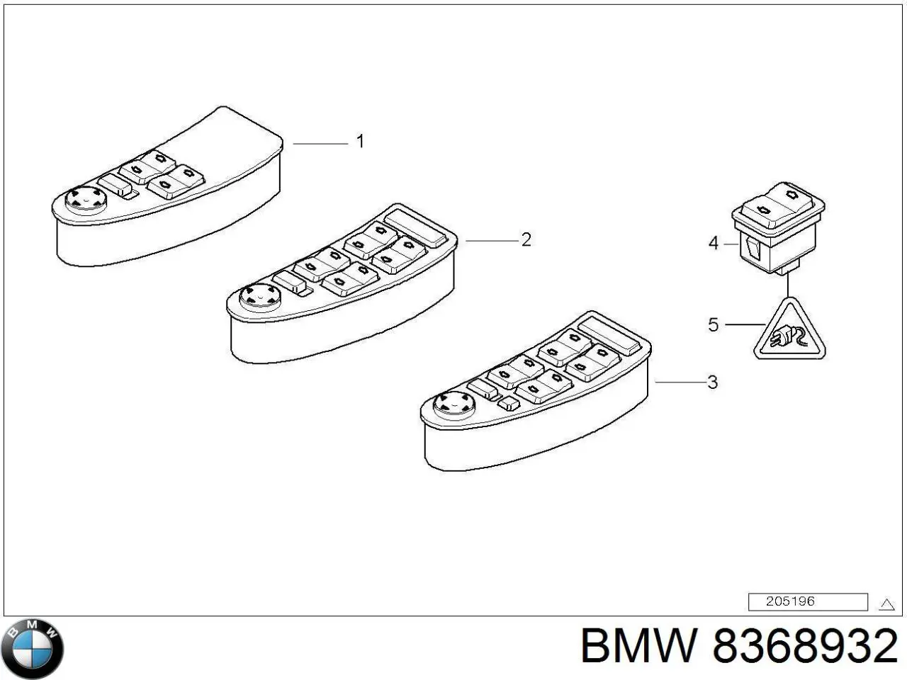 Купити 8368932 BMW Кнопка вмикання двигуна склопідіймача передня права