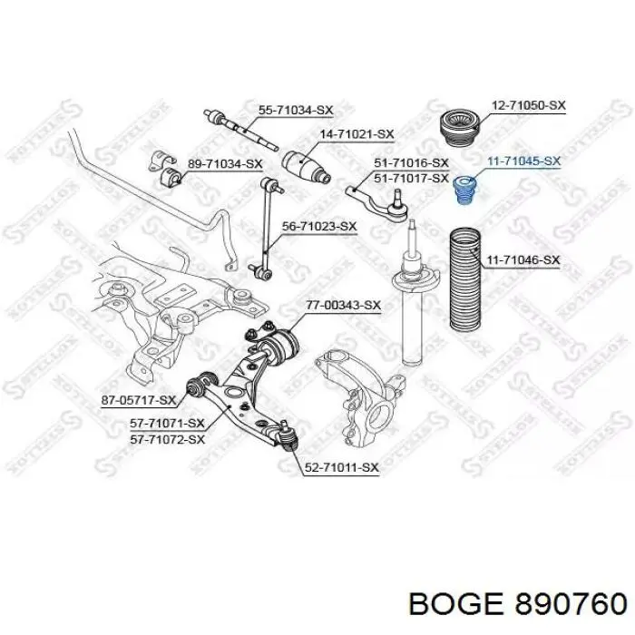 Буфер-відбійник амортизатора переднього + пильовик Boge 890760