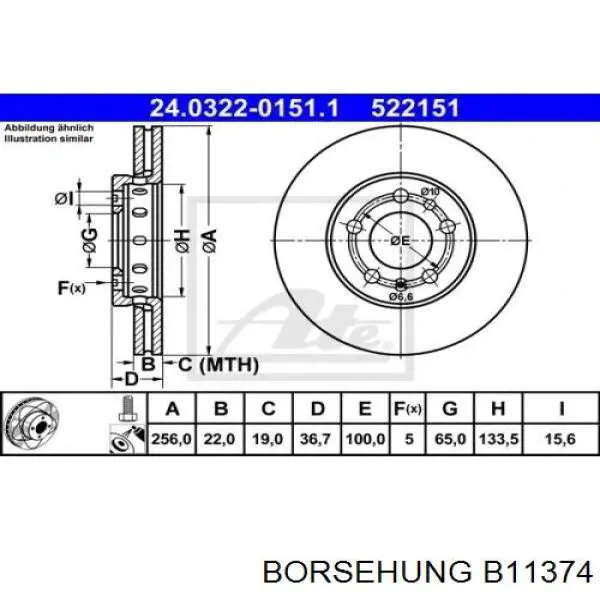 B11374 Borsehung диск гальмівний передній