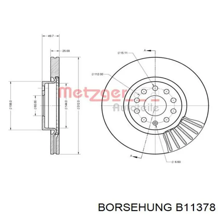 B11378 Borsehung диск гальмівний передній