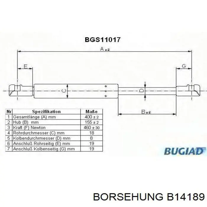 Амортизатор капота газовий Borsehung B14189 ціна, від 7.73 USD