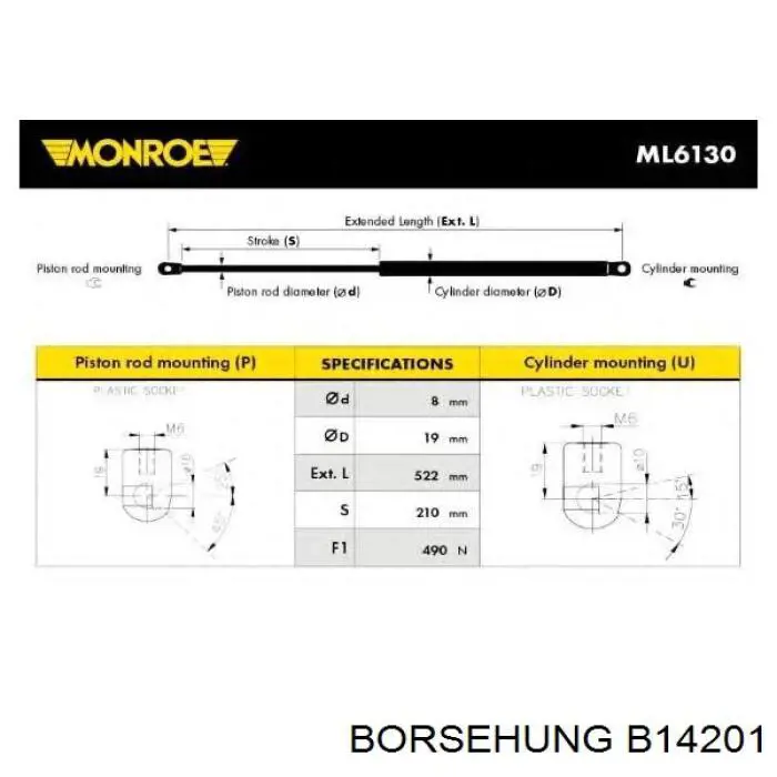Амортизатор двері задньої Borsehung B14201 ціна, від 13.36 USD