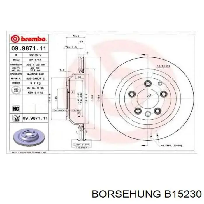 Задні дискові гальма Borsehung B15230 ціна, від 22.87 USD