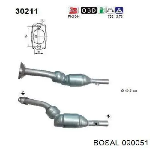 090051 Bosal конвертор-каталізатор (каталітичний нейтралізатор)