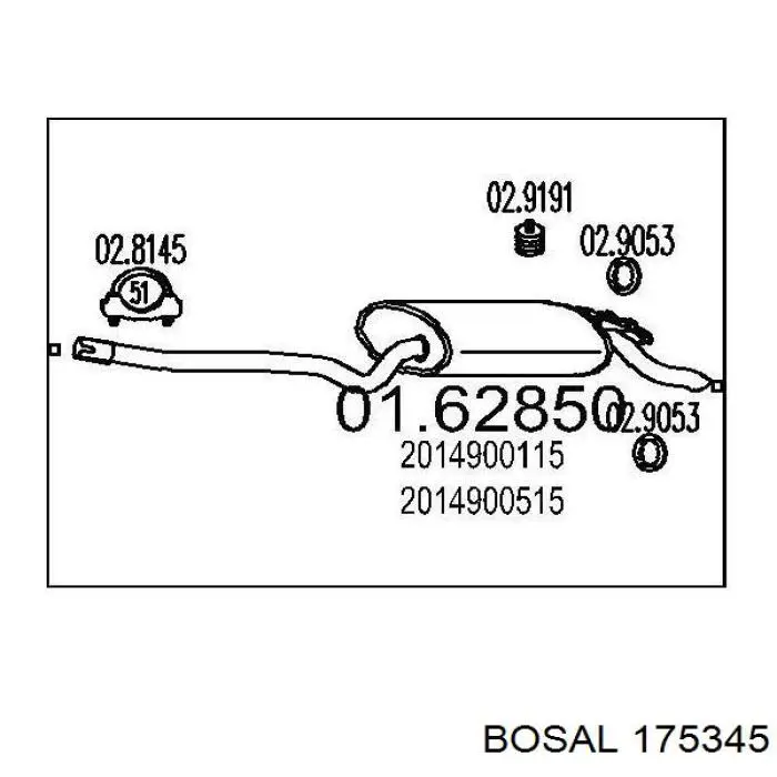 Глушник, задня частина 175345 Bosal