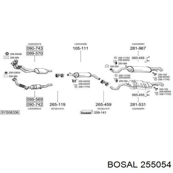 Кронштейн/хомут глушника, задній 255054 Bosal