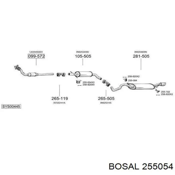 Купити 255054 Bosal З'єднувальні елементи, система випуску