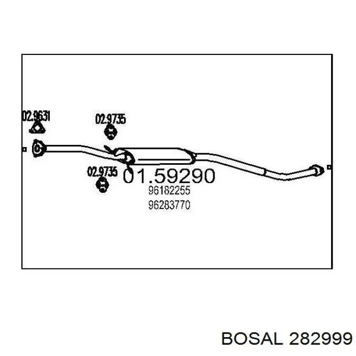 Купити 282999 Bosal Труба вихлопна, від каталізатора до глушника