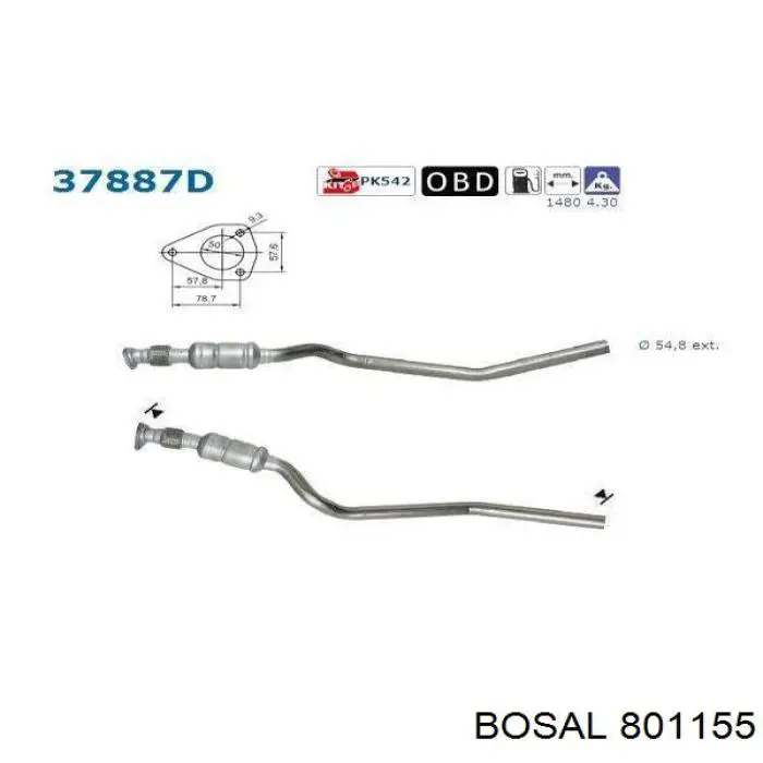 Труба приймальна (штани) глушника, передня Bosal 801155 ціна, від 31.48 USD