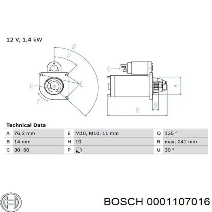 Стартер 0001107016 Bosch