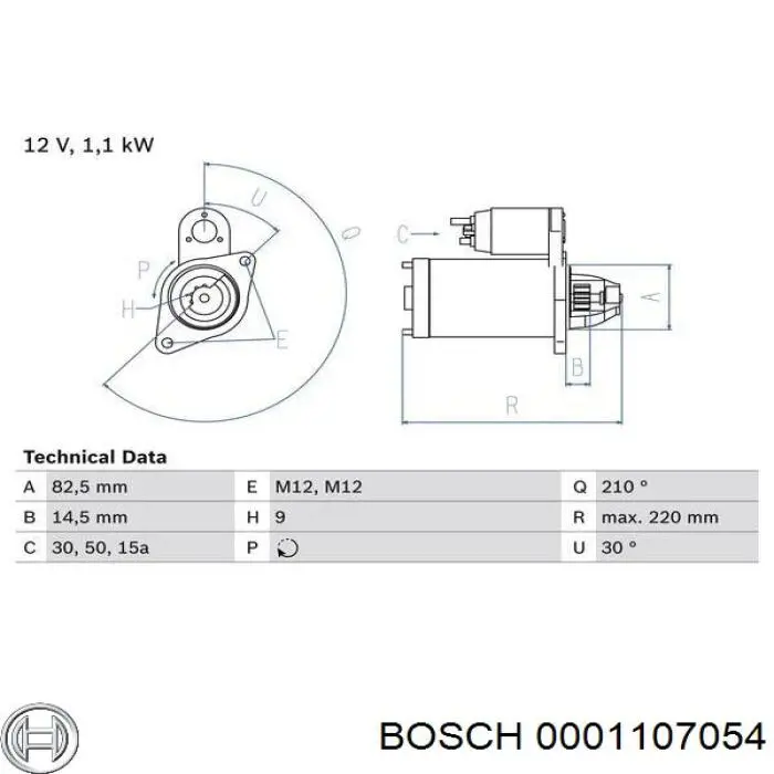 0001107054 Bosch Стартер (0,9 кВт, 12 В)