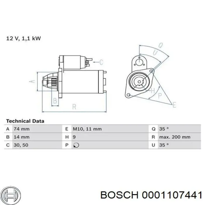 Стартер Bosch 0001107441 ціна, від 83.62 USD