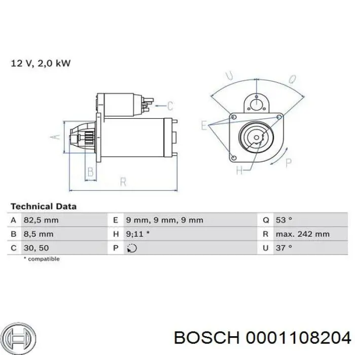 Стартер 0001108204 Bosch