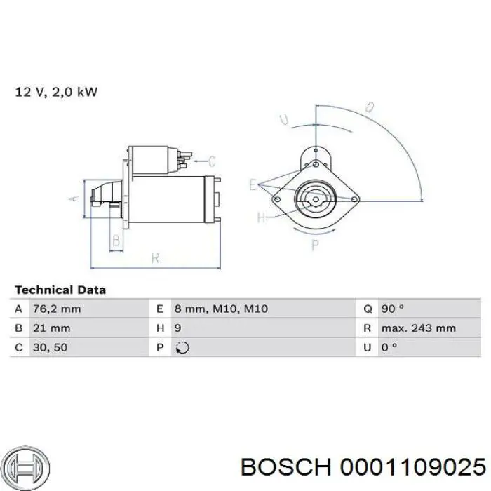 Стартер 0001109025 Bosch