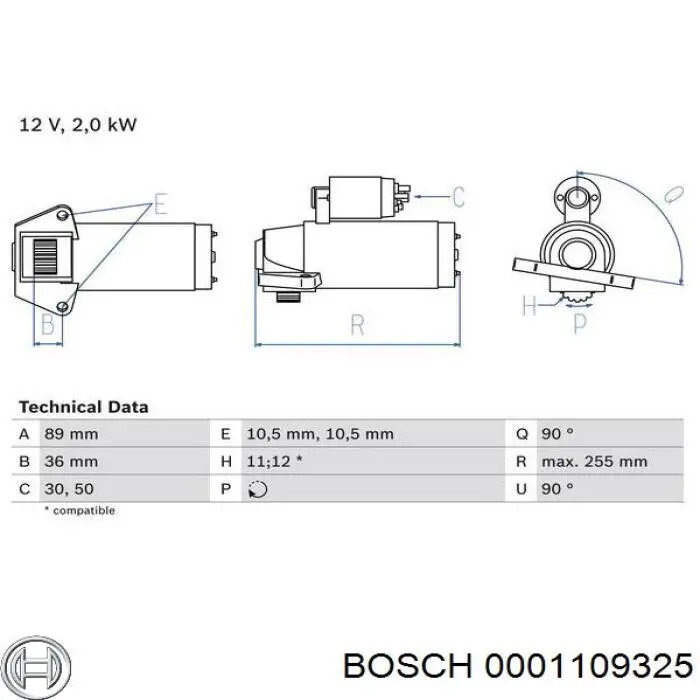 Стартер Bosch 0001109325 ціна, від 68.34 USD